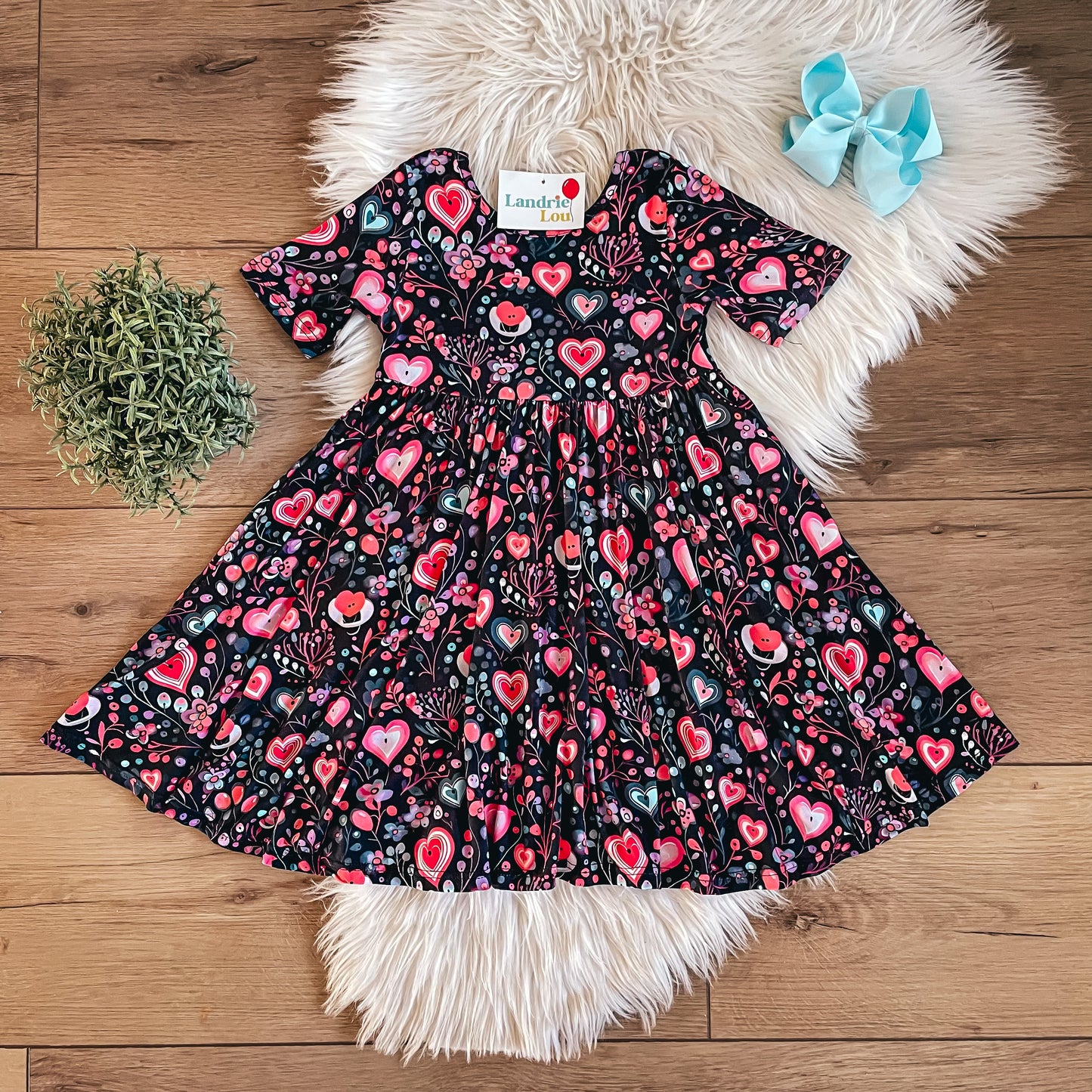 Dark Pink Hearts Twirl Dress by Landrie Lou